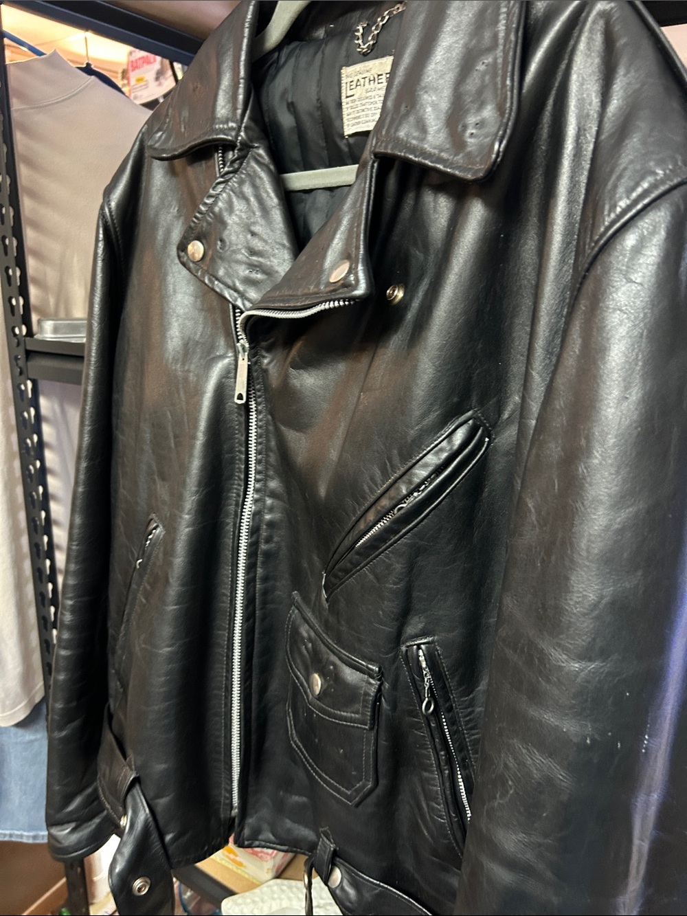 Black Leather Bomber Jacket - Unbranded